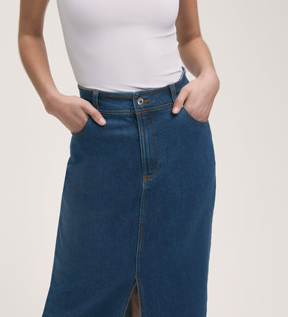 Rachel Mid Wash Denim Midi Skirt