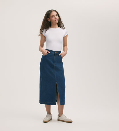 Rachel Mid Wash Denim Midi Skirt