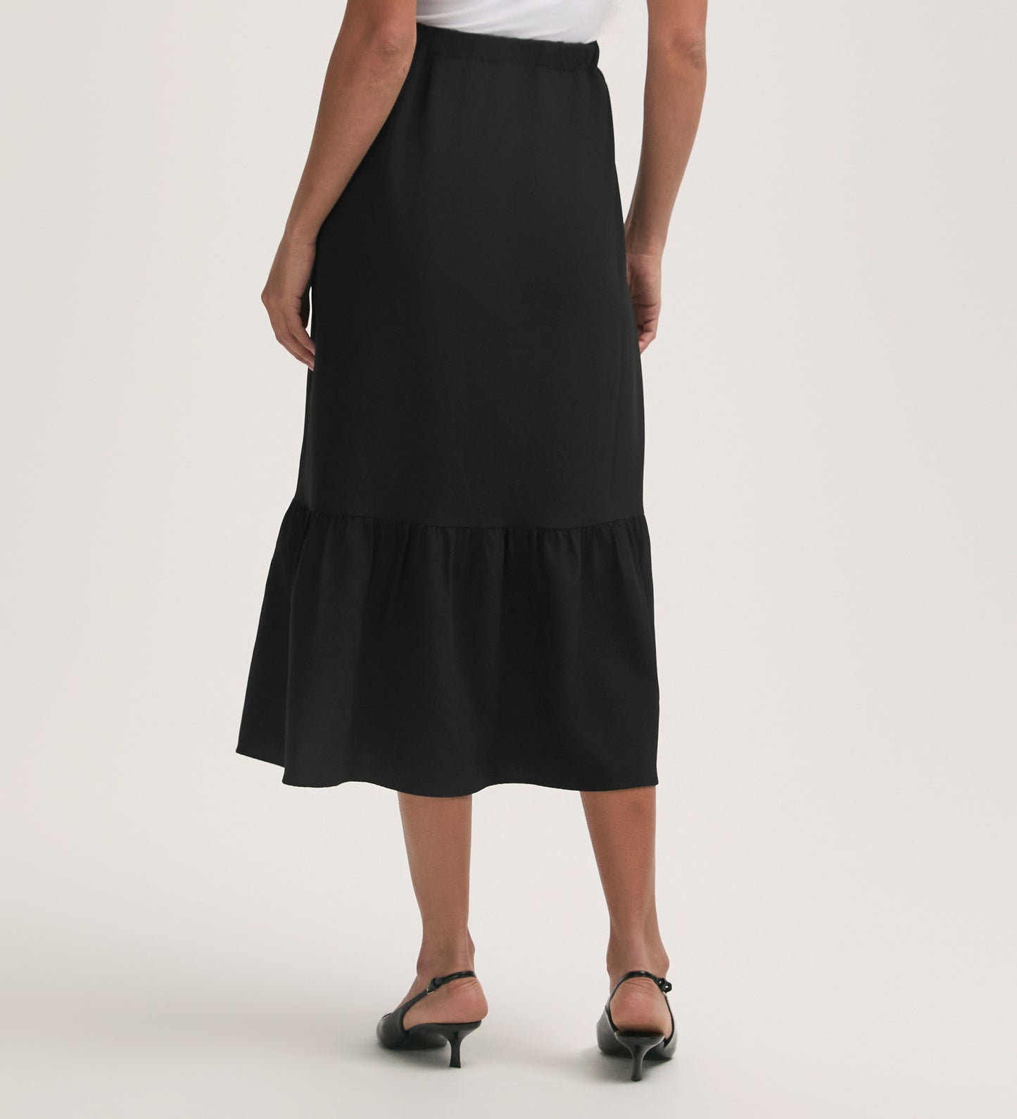 Riley Black Crepe Tiered Midi Skirt