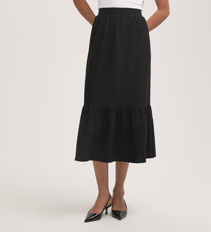 Riley Black Crepe Tiered Midi Skirt