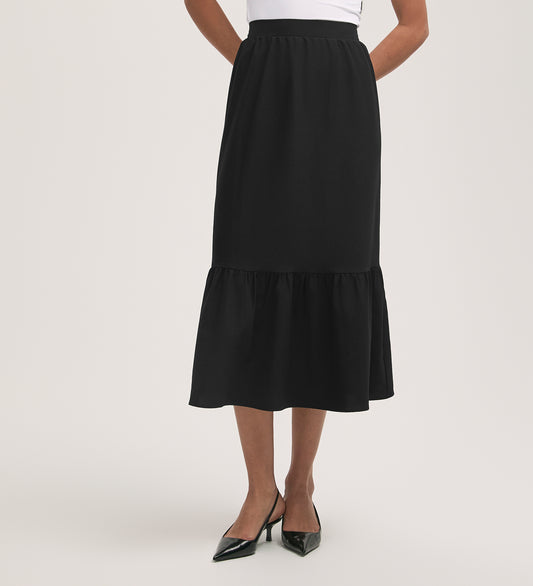 Riley Black Tiered Crepe Midi Skirt