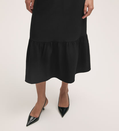 Riley Black Crepe Tiered Midi Skirt