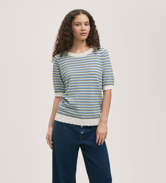 Rita Blue Stripe Short Sleeve Top