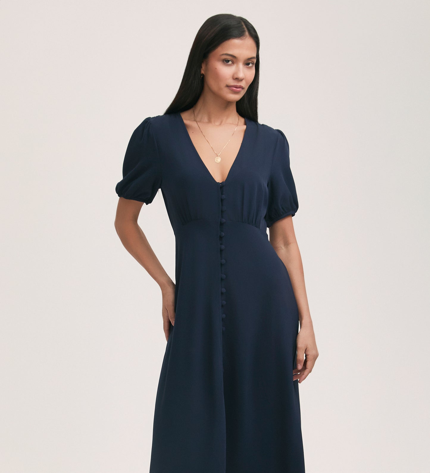 Robyn Navy Crepe Midi Tea Dress