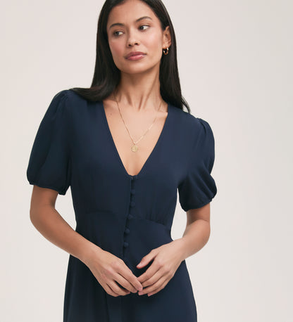 Robyn Navy Crepe Midi Tea Dress