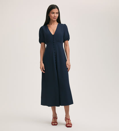 Robyn Navy Crepe Midi Tea Dress