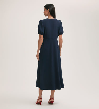 Robyn Navy Crepe Midi Tea Dress