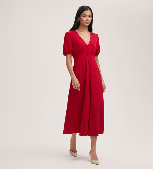 Robyn Red Crepe Midi Tea Dress