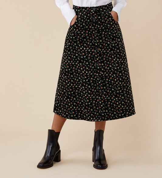 Emmalyn Printed Cotton Velveteen Skirt