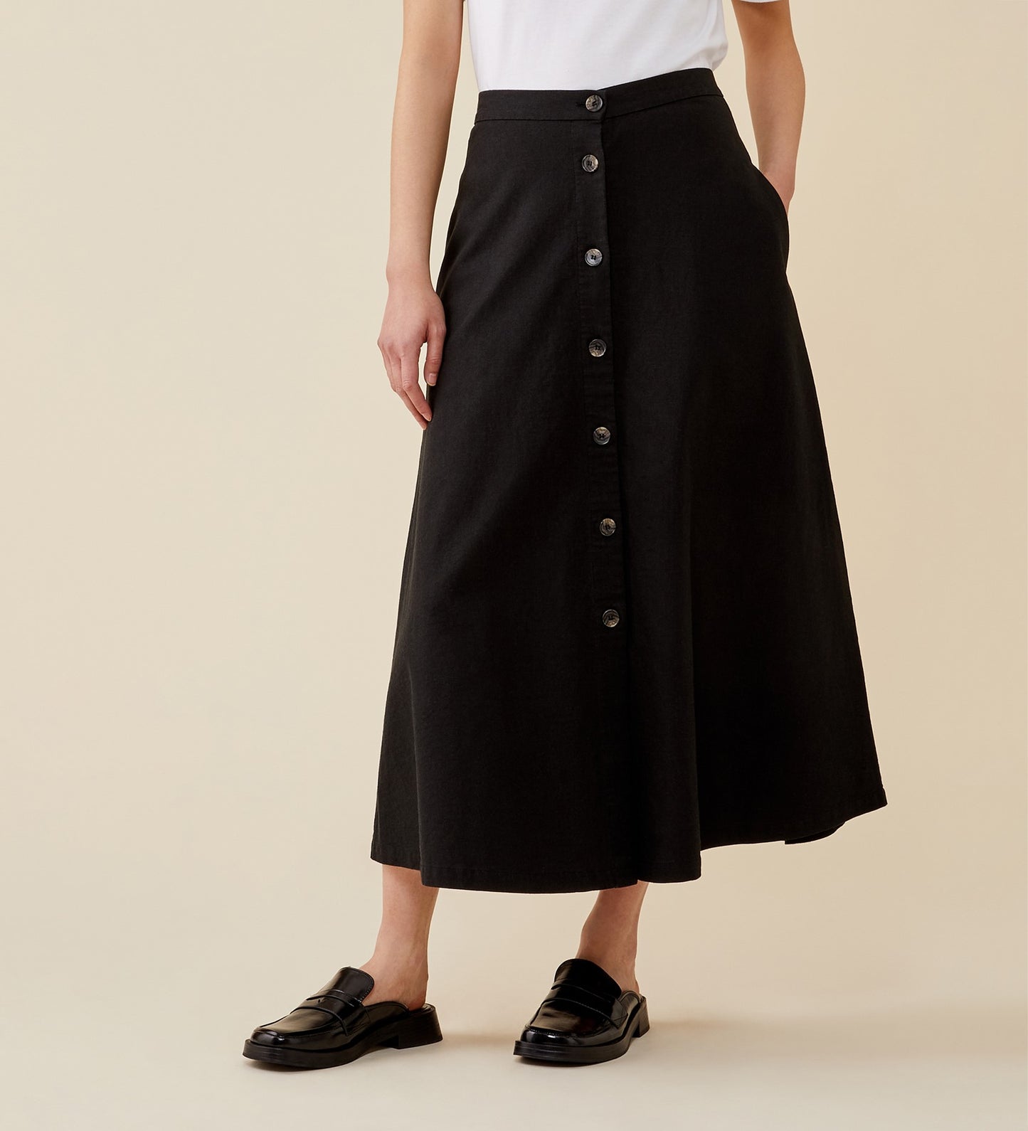 Ellis Linen Blend Black Midi Skirt