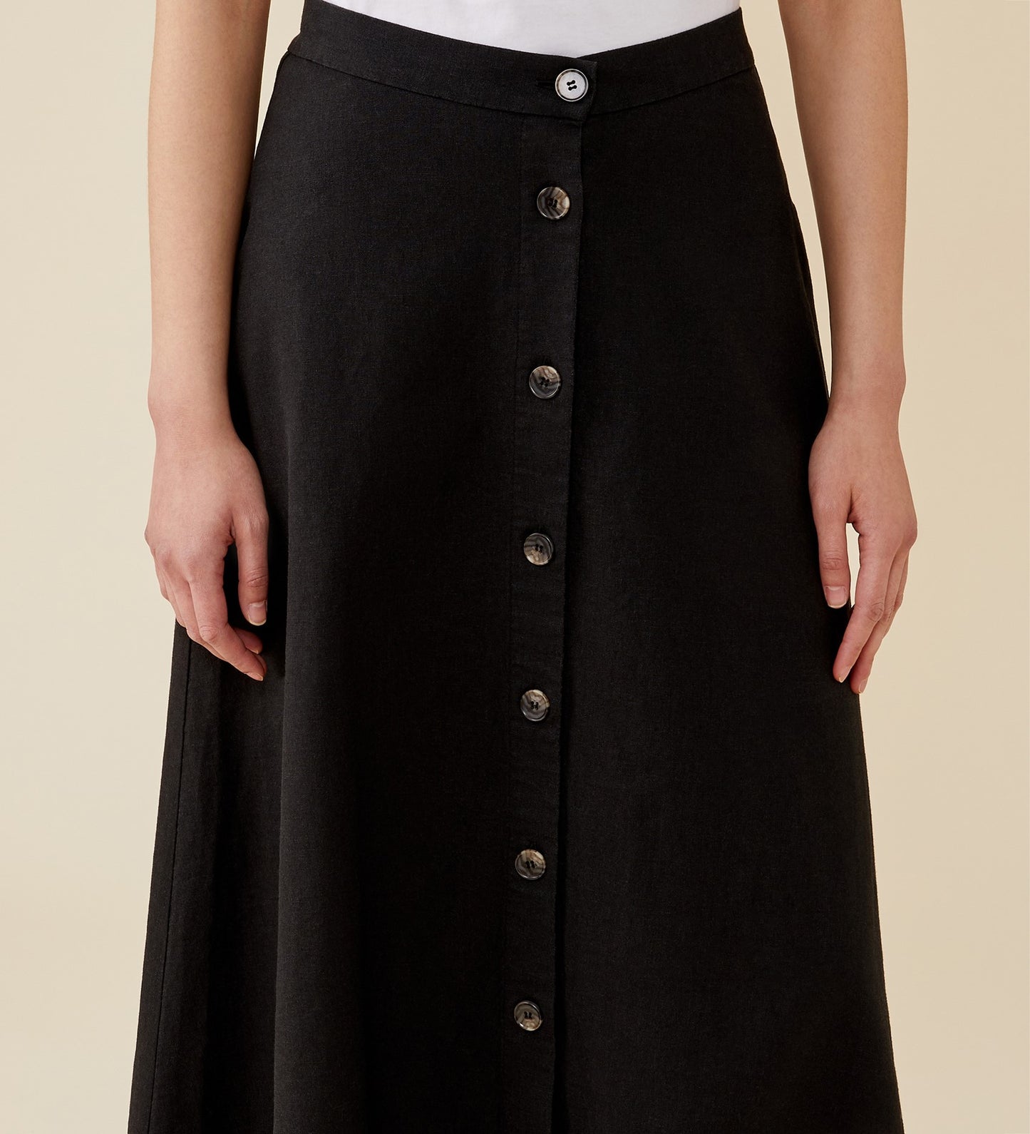 Ellis Linen Blend Black Midi Skirt