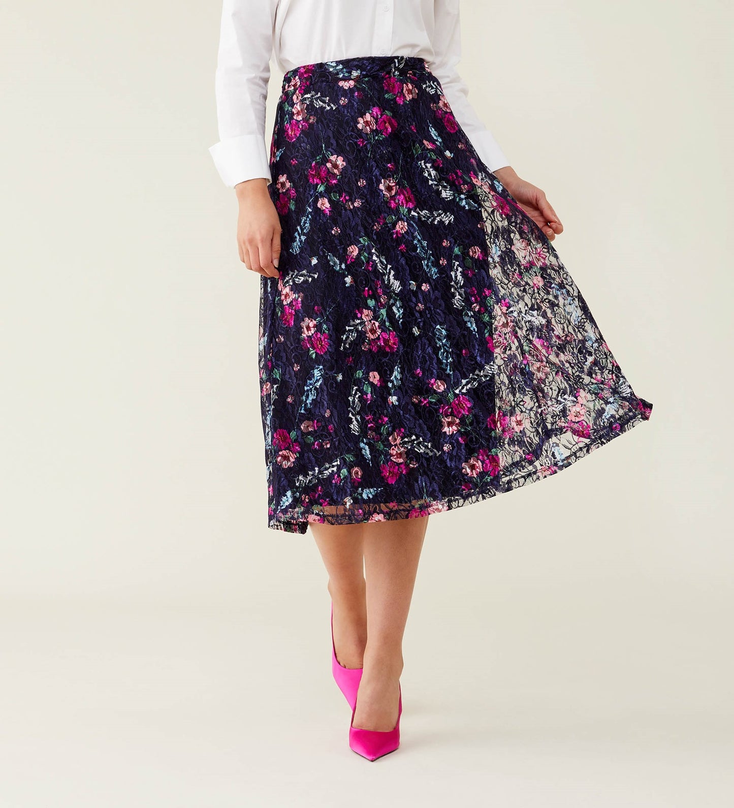 Steph Navy Floral Lace Skirt