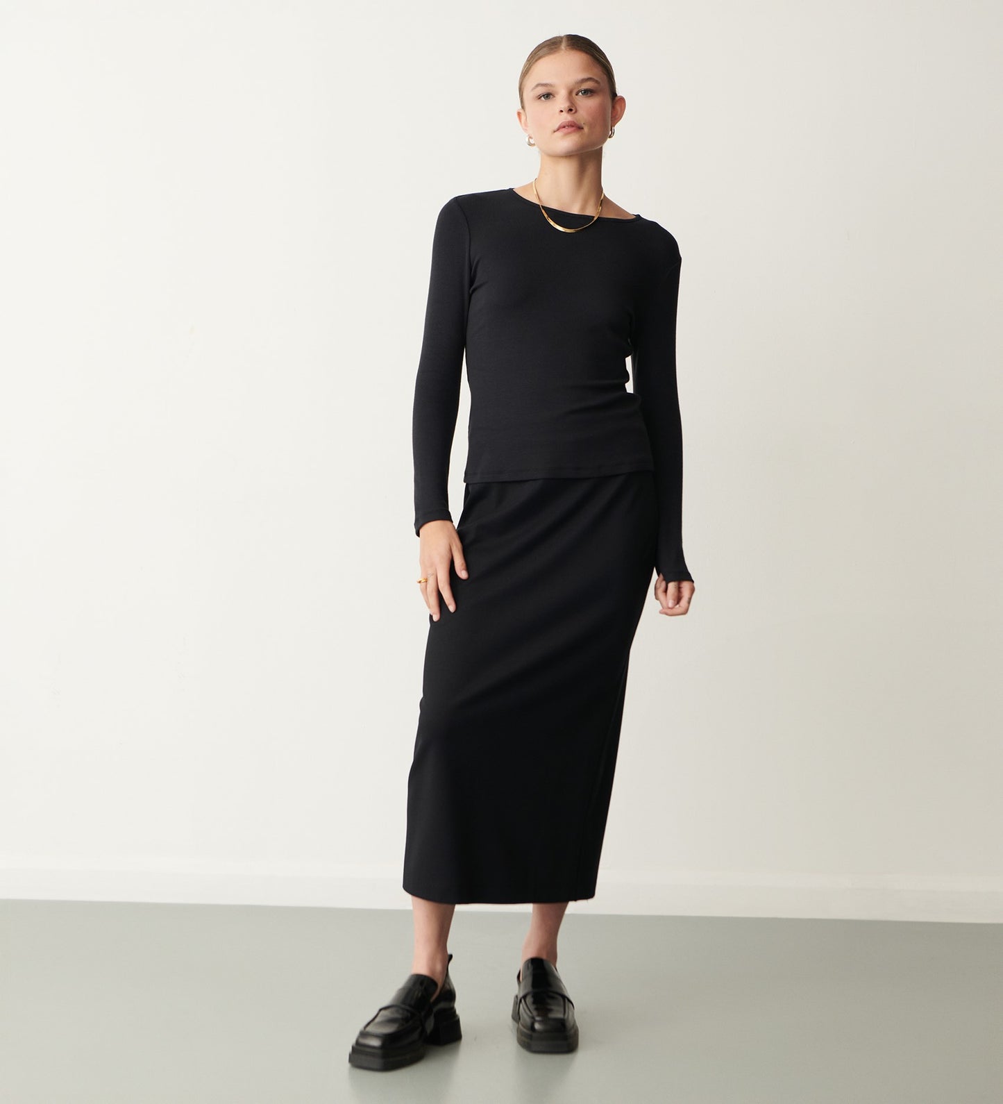 Ives Black Ponte Jersey Midi Skirt