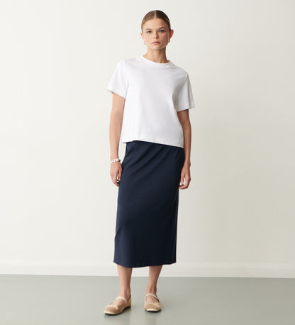 Ives Navy Ponte Jersey Midi Skirt