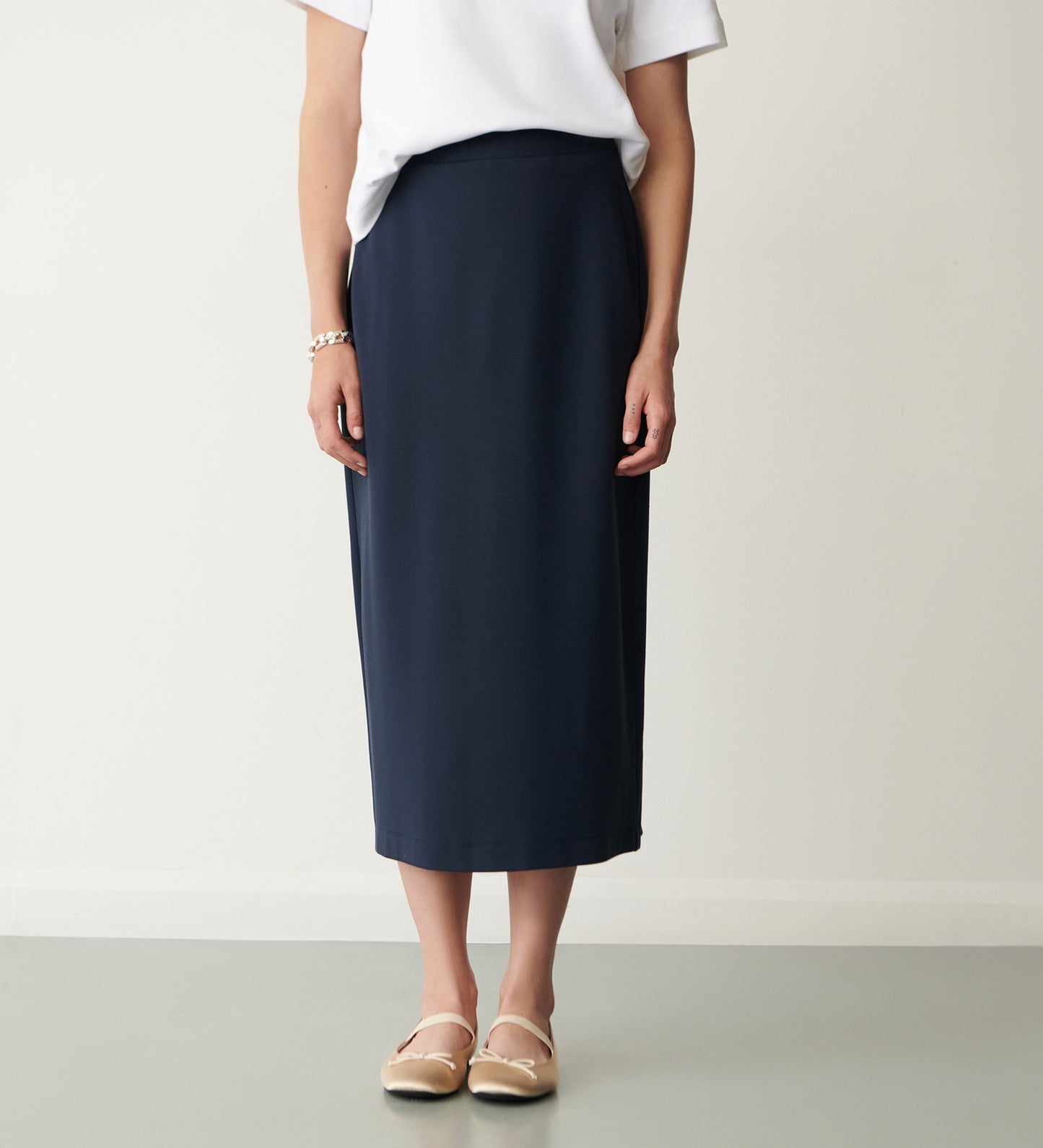 Ives Navy Ponte Jersey Midi Skirt