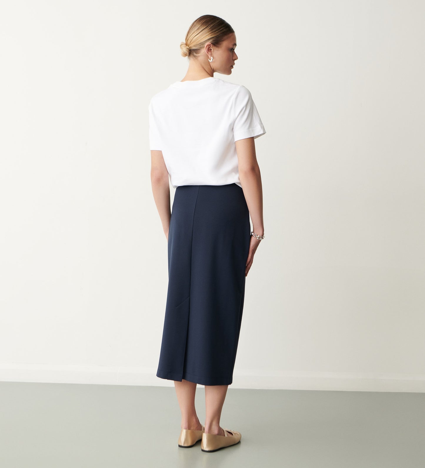 Ives Navy Ponte Jersey Midi Skirt