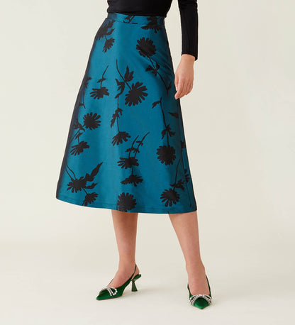 Naia Taffeta Teal Floral Skirt