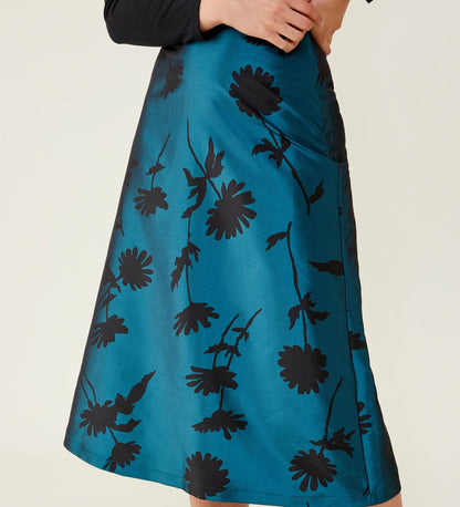 Naia Taffeta Teal Floral Skirt