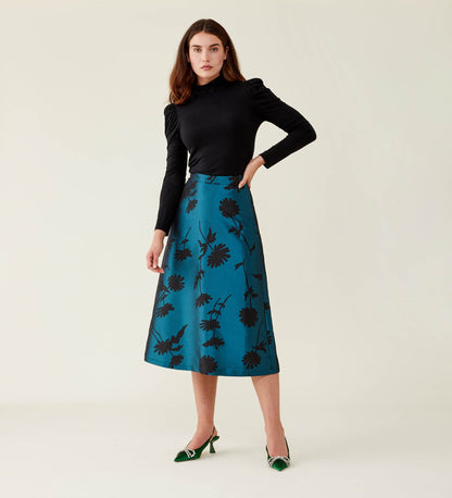 Naia Taffeta Teal Floral Skirt