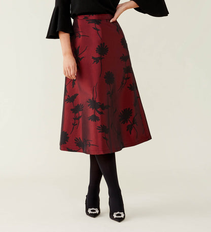 Naia Taffeta Burgundy Floral Skirt