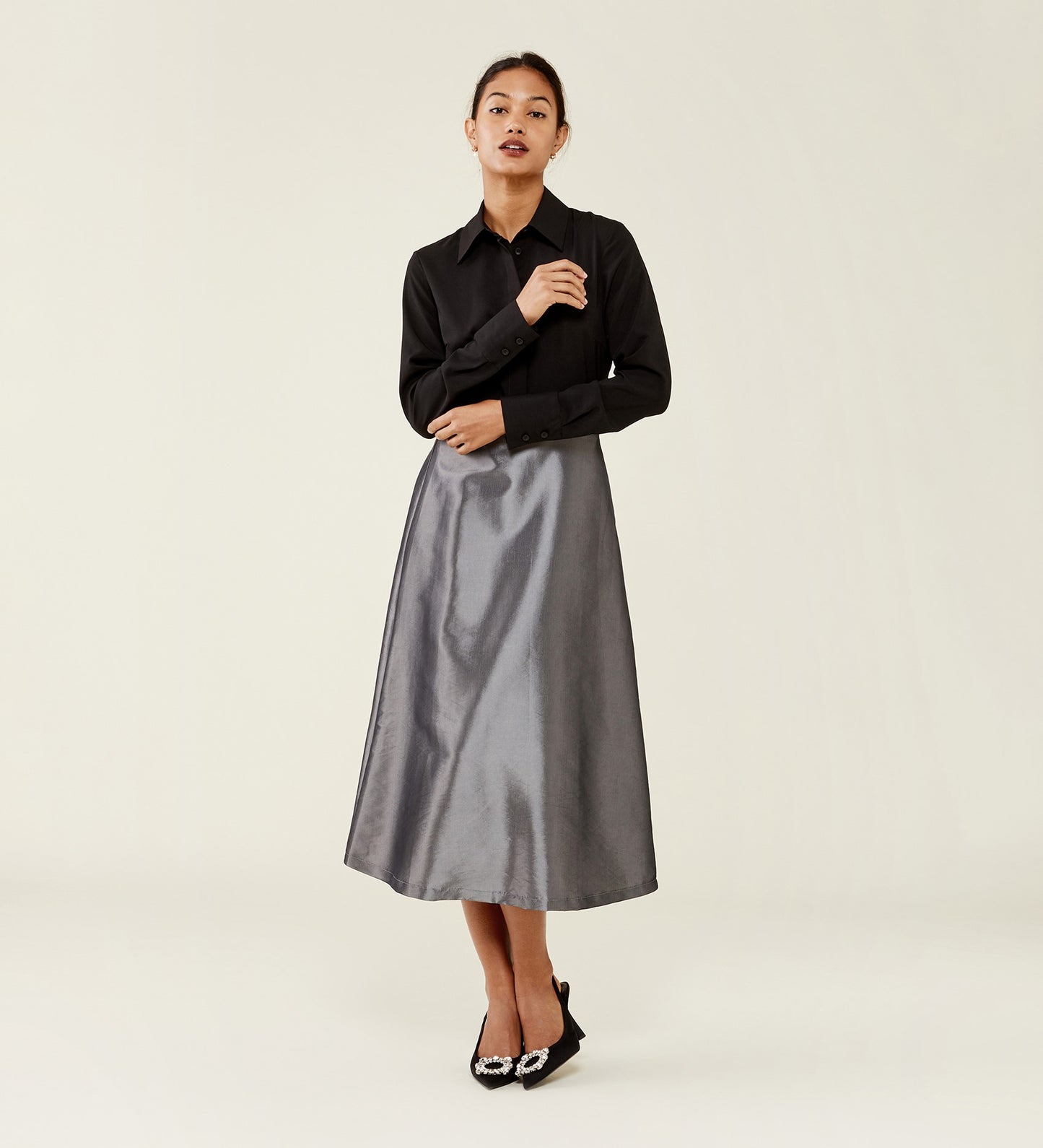 Naia Silver Taffeta Skirt