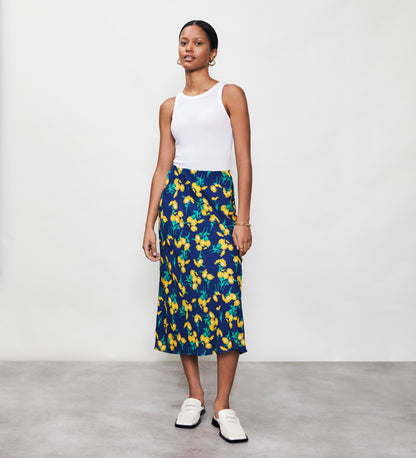 Evelyn Navy Daisy Midi Skirt