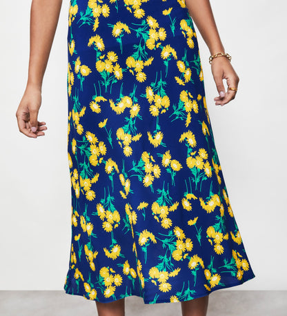 Evelyn Navy Daisy Midi Skirt