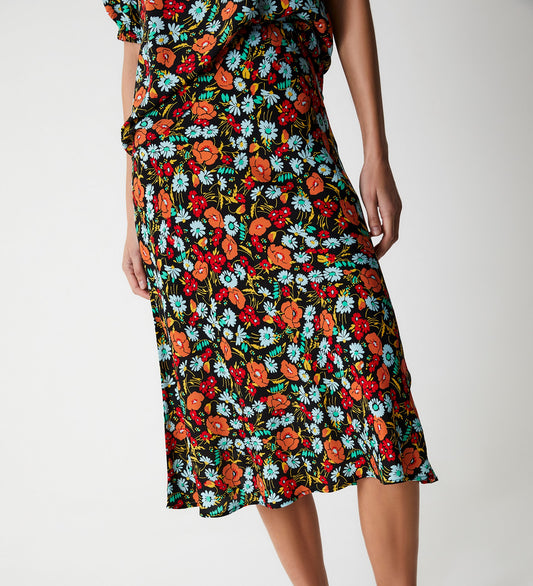 Evelyn Black Botanics Midi Skirt