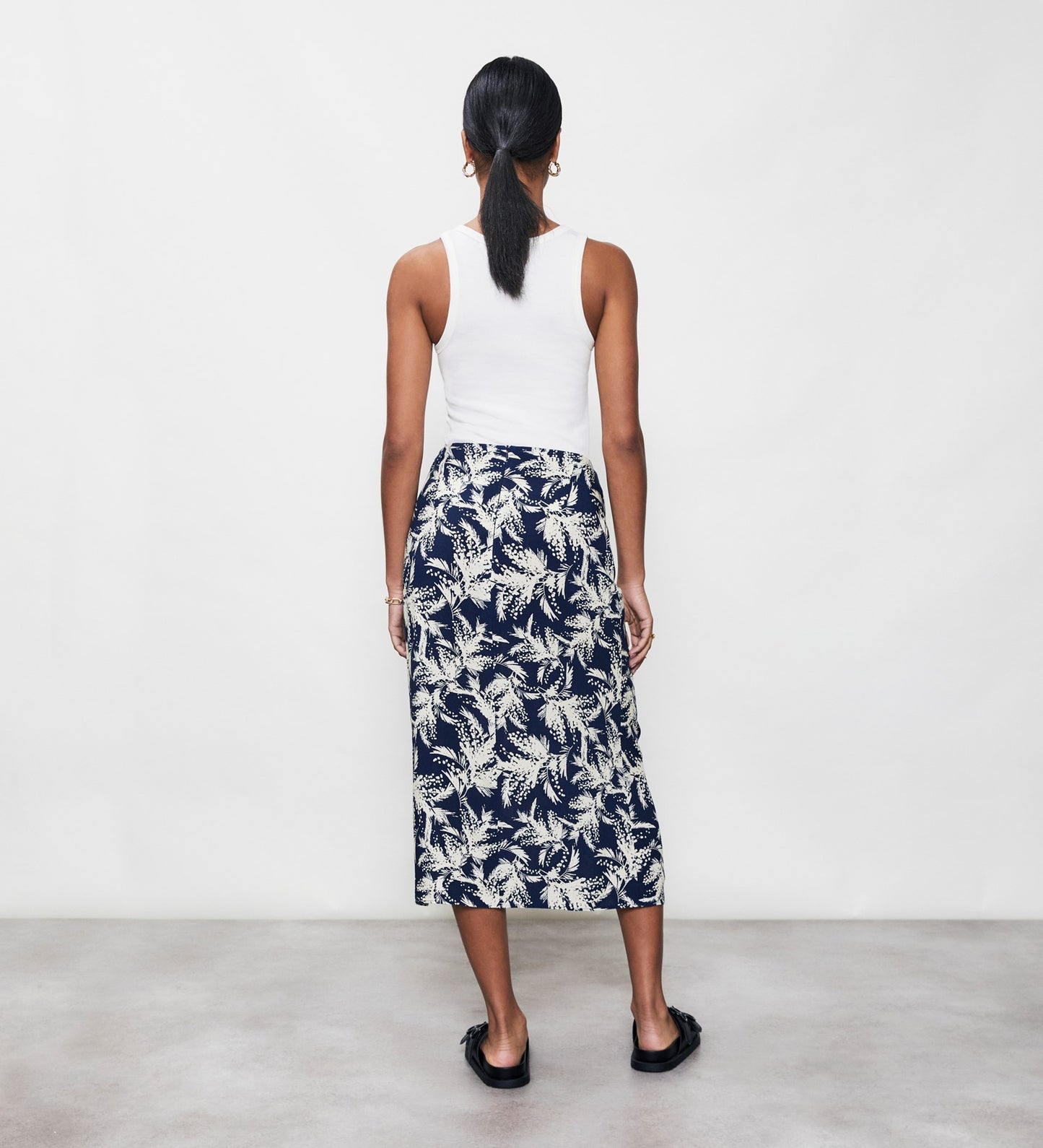 Florence Navy Mimosa Midi Skirt