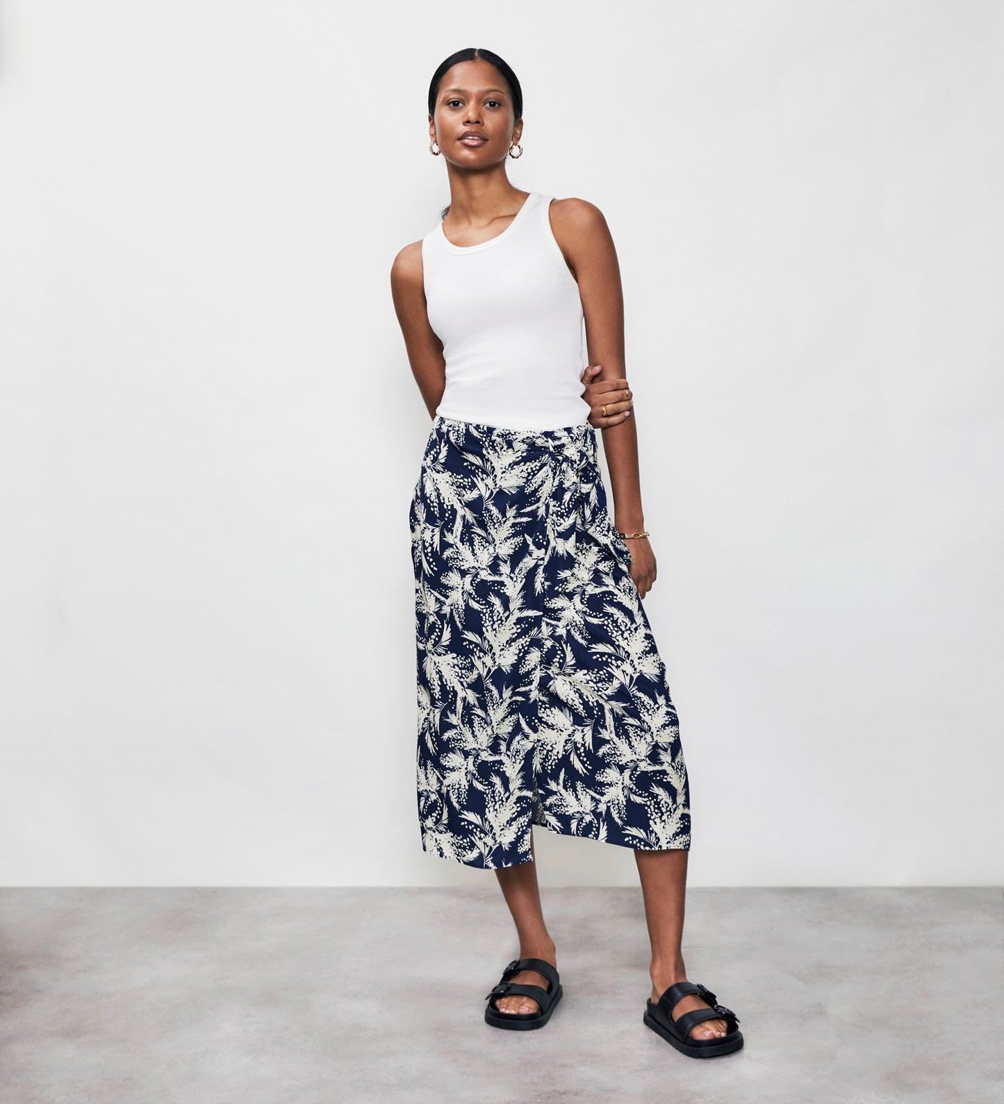 Florence Navy Mimosa Midi Skirt