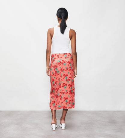 Florence Peach Daisies Midi Skirt