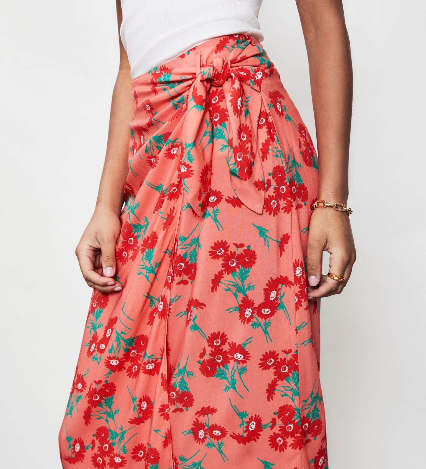 Florence Peach Daisies Midi Skirt