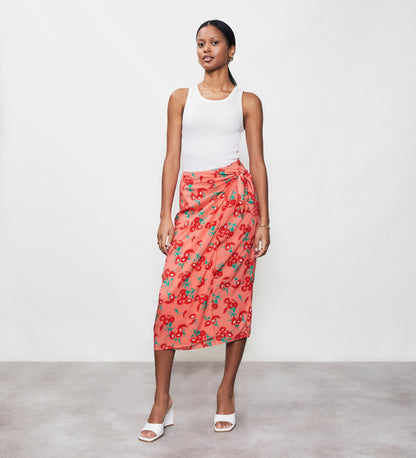 Florence Peach Daisies Midi Skirt