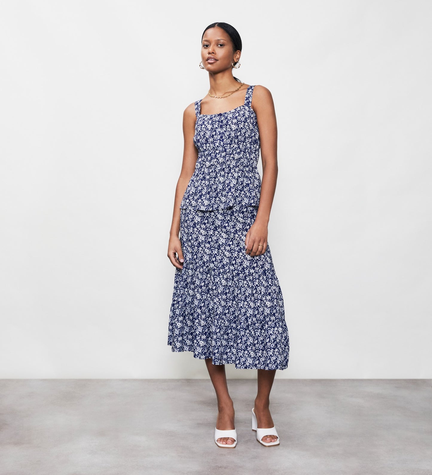 Dawn Navy Floral Midi Skirt