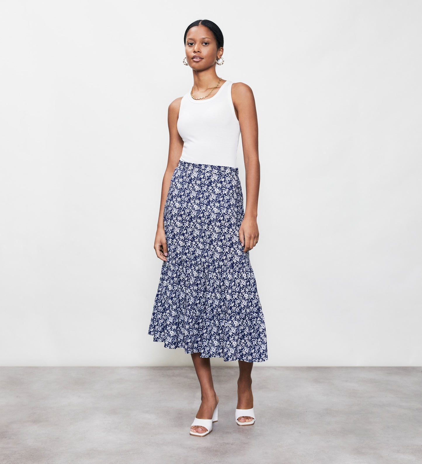 Dawn Navy Floral Midi Skirt