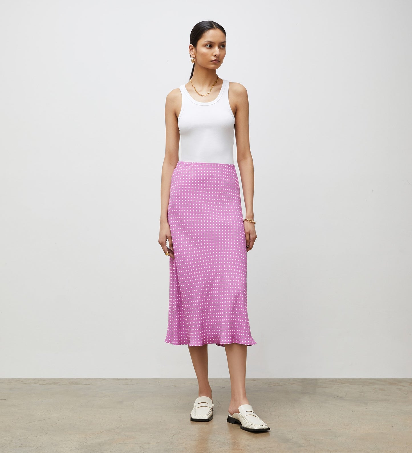 Evelyn Pink Spot Midi Skirt