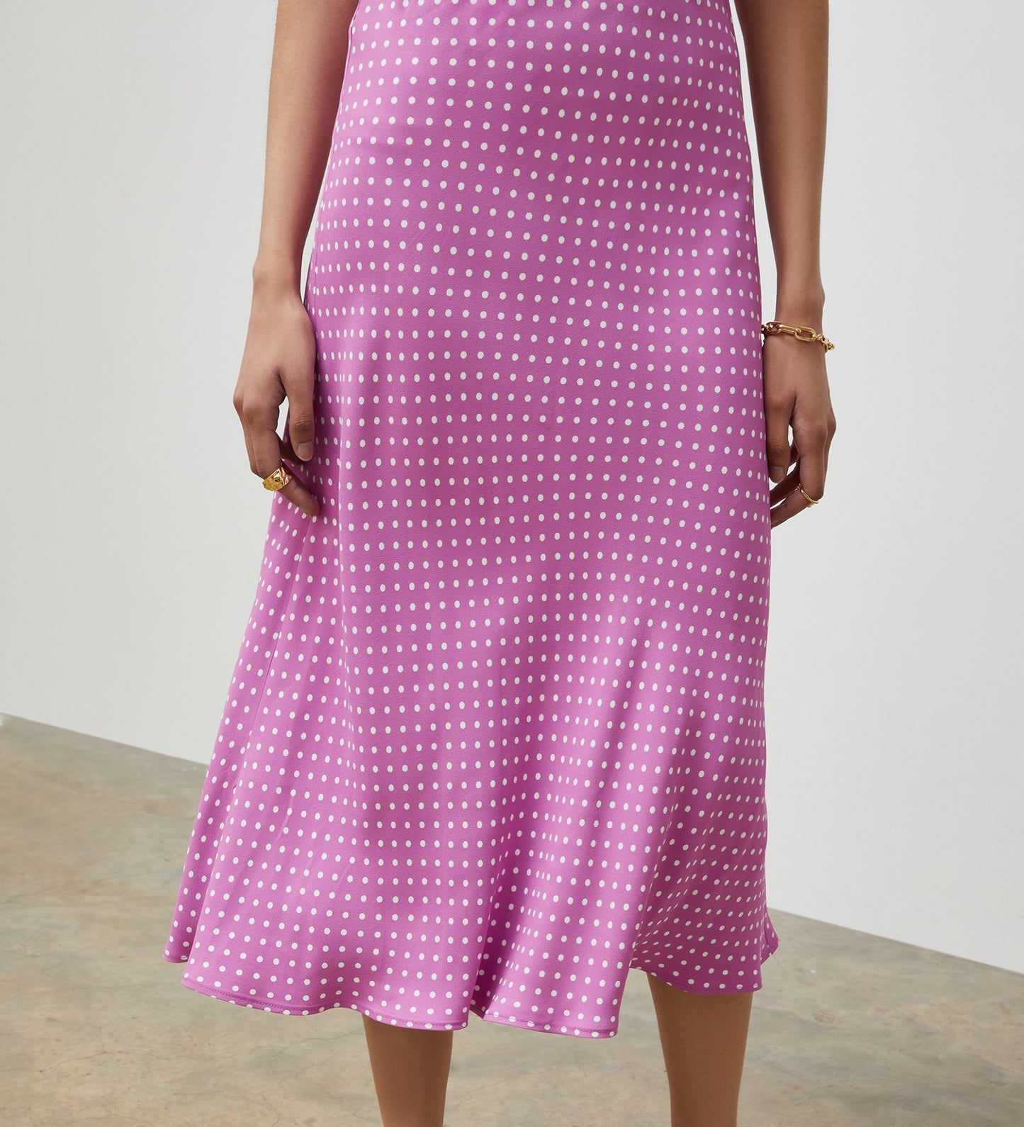 Evelyn Pink Polka Dot Midi Skirt