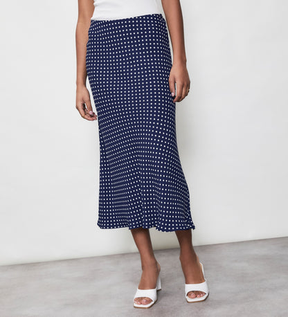 Evelyn Navy Spot Midi Skirt