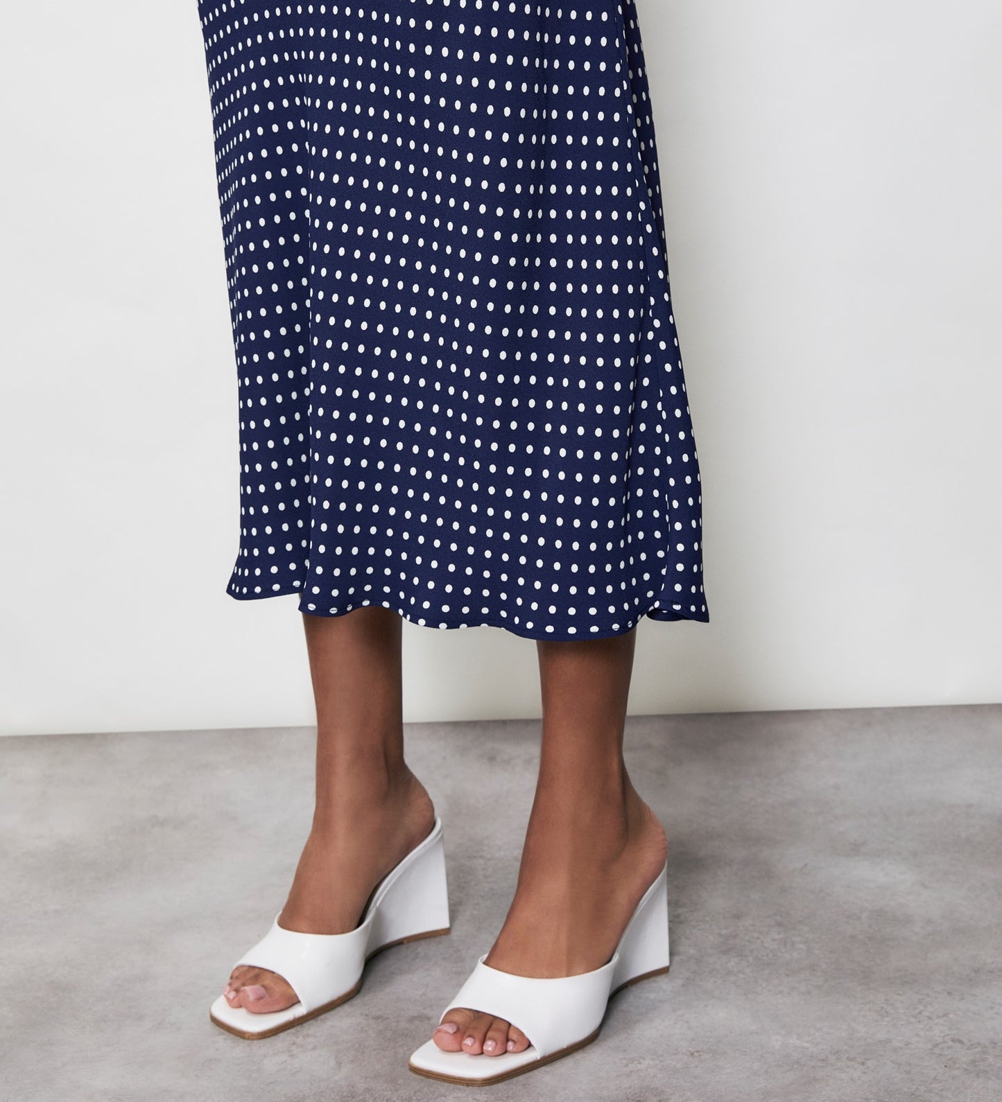 Evelyn Navy Spot Midi Skirt