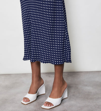 Evelyn Navy Spot Midi Skirt