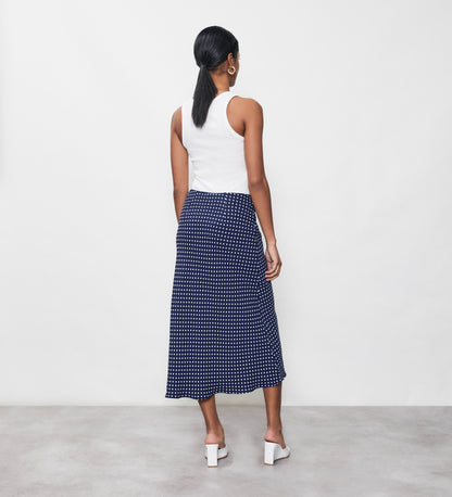 Evelyn Navy Spot Midi Skirt