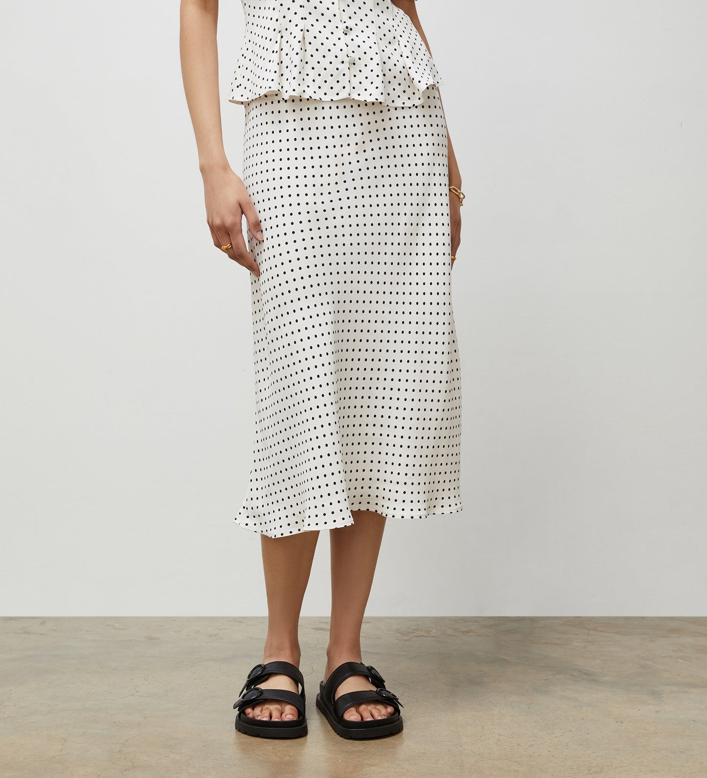 Evelyn Cream Polka Dot Midi Skirt