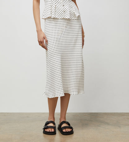 Evelyn Cream Spot Midi Skirt