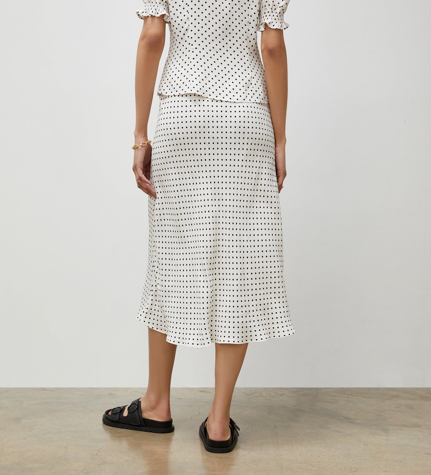 Evelyn Cream Polka Dot Midi Skirt