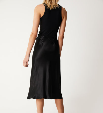 Evelyn Black Satin Midi Skirt