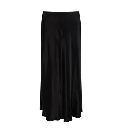 Evelyn Black Satin Midi Skirt