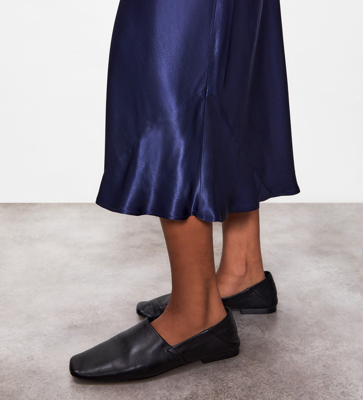 Evelyn Navy Satin Midi Skirt