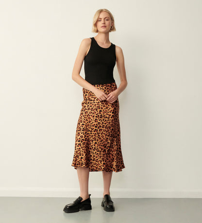 Evelyn Brown Leopard Satin Skirt