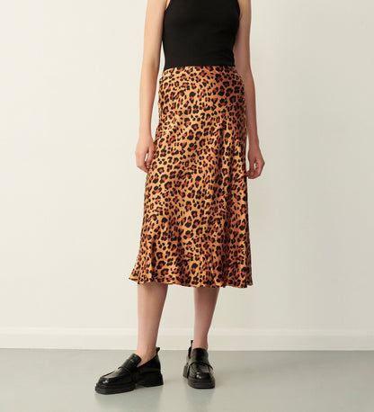 Evelyn Brown Leopard Satin Skirt