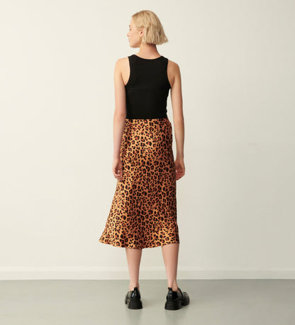 Evelyn Brown Leopard Satin Skirt